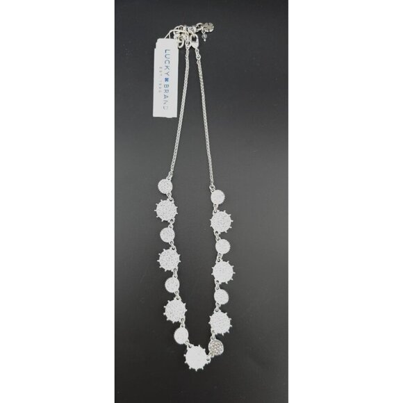 NWT Lucky Brand Silver-Tone Turquoise Flower Necklace With Adjustable Chain - Picture 5 of 8